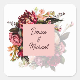 Romantic Chrysanthemum on Gossamer Pink Square Sticker