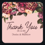 Romantic Chrysanthemum on Gossamer Pink Square Sticker<br><div class="desc">Romantic Chrysanthemum Thank You Stickers – Custom Wedding Favour Labels for Bags, Bottles, Boxes, or Napkins Add a personal and polished touch to your wedding favours with these romantic chrysanthemum thank you stickers. Designed with lush blooms and customizable names or dates, they’re perfect for sealing favour bags, wrapping napkins, decorating...</div>