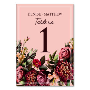 Romantic Chrysanthemum on Gossamer Pink Table Number