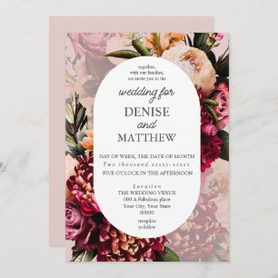 Romantic Chrysanthemum on Mauve Chalk Wedding Invitation
