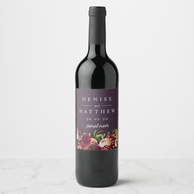 Romantic Chrysanthemum on Midnight Plum Wine Label (Front)