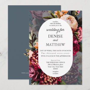Romantic Chrysanthemum on Midnight Teal Wedding Invitation