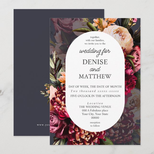 Romantic Chrysanthemum on Polar Night Wedding Invitation (Front/Back)