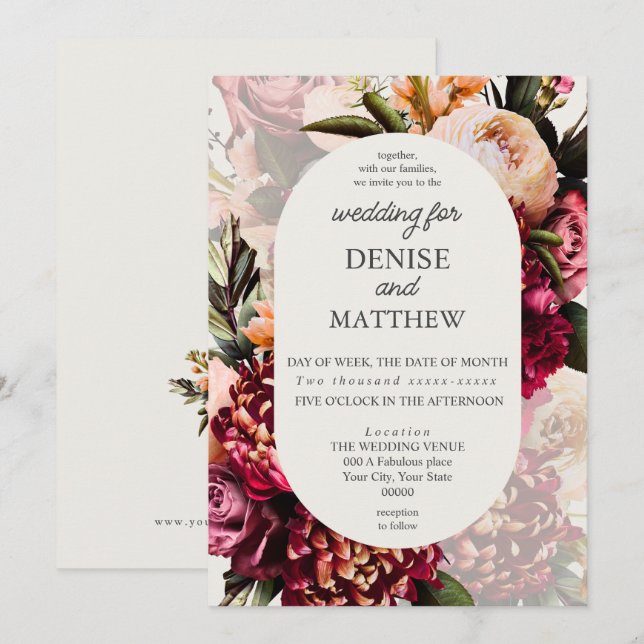 Romantic Chrysanthemum on Snow White Invitation (Front/Back)