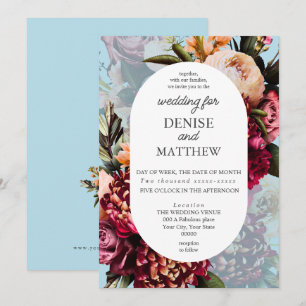Romantic Chrysanthemum on Spun Sugar Blue Invitation