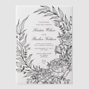 Romantic Classic Black Floral Wreath Wedding Vellum Invitations