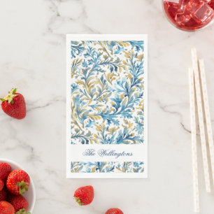 Romantic Classic Blue Golden Scroll Leaves Wedding Napkin