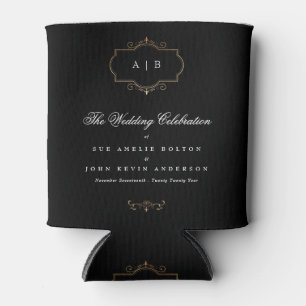romantic classic gold crest monogram wedding can cooler