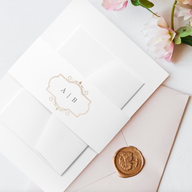 romantic classic gold monogram wedding invitation belly band (Creator Uploaded)