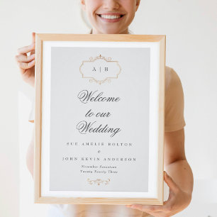 romantic classic gold monogram wedding poster
