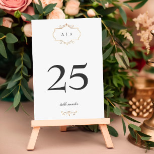 romantic classic gold monogram wedding table number