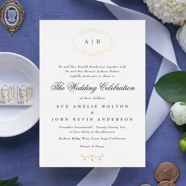 romantic classic real gold framed monogram wedding (Creator Uploaded)