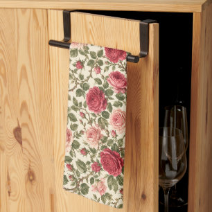 Romantic Classic Rose Vine Art Kitchen Towel
