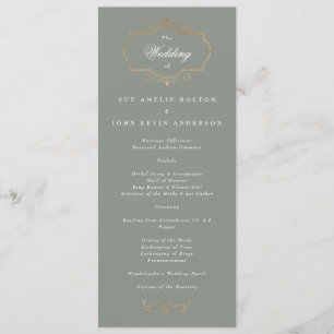 romantic classic sage green gold monogram wedding program
