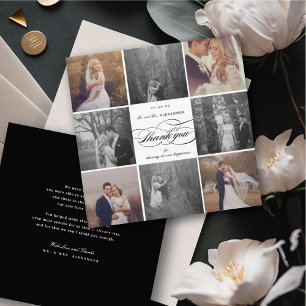 Romantic Classic Script 8 Multi Photo Chic Wedding Thank You Card