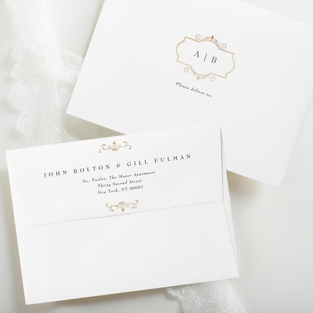 romantic classic traditional gold crest monogram envelope (Creator Uploaded)