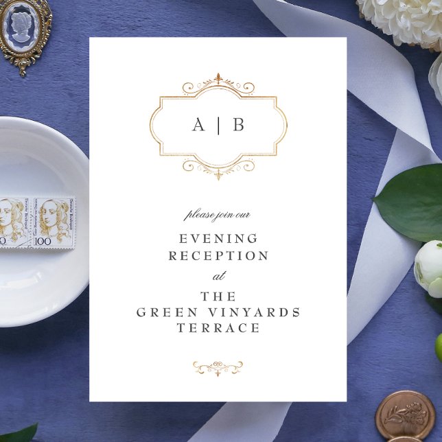 romantic classic traditional gold monogram wedding enclosure card (Creator Uploaded)