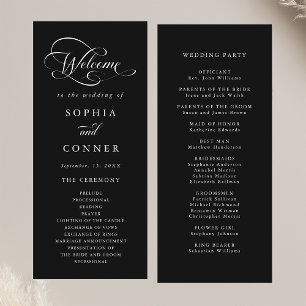 Romantic Classy Calligraphy Wedding Black Ceremony Program