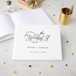 Romantic Classy Calligraphy Wedding Black & White  Guest Book