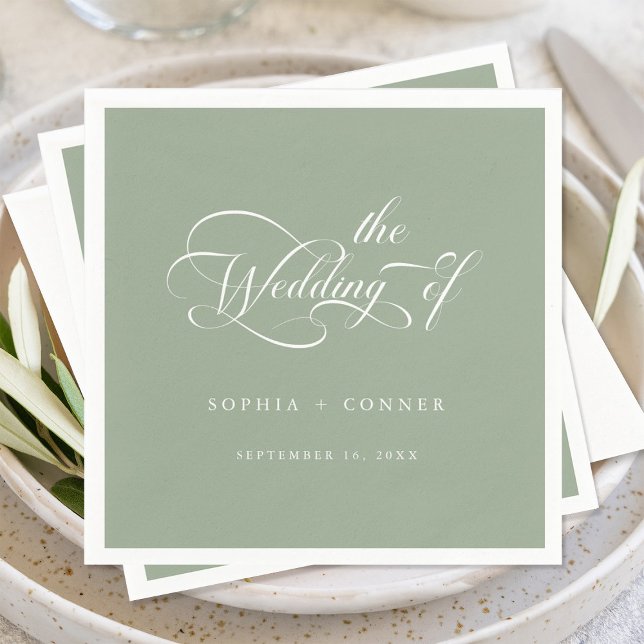 Romantic Classy Calligraphy Wedding Sage Green Napkin (Creator Uploaded)