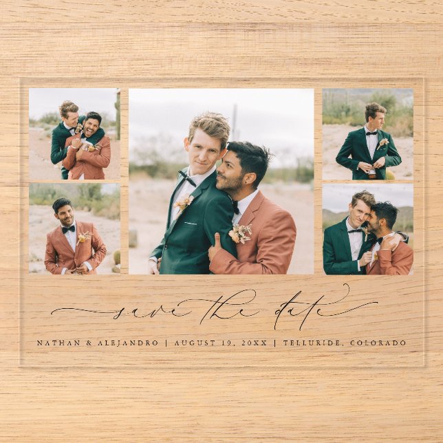 Romantic Clear Acrylic Save the Date Photo Cards (Front)