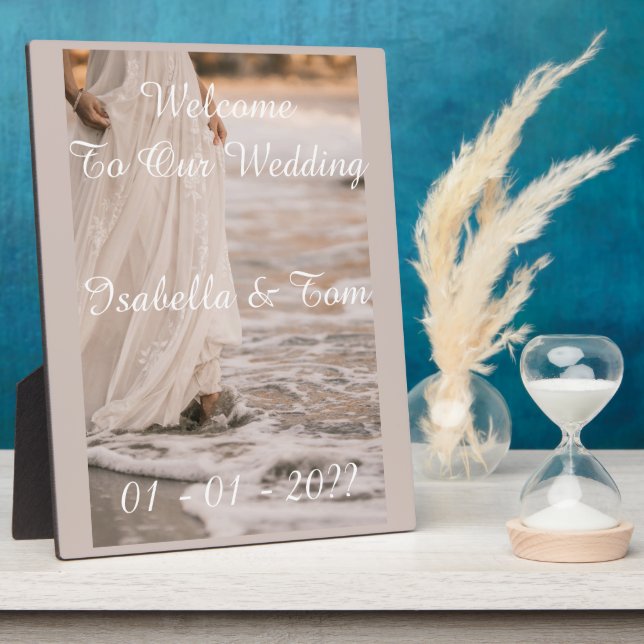 Romantic Coastal Beach Wedding Welcome Ceremony Plaque (Side)