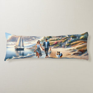 Romantic Coastal Cottage Sunset Stroll Body Pillow