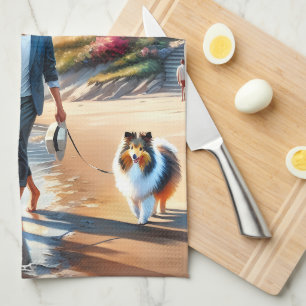 Romantic Coastal Cottage Sunset Stroll Kitchen Towel