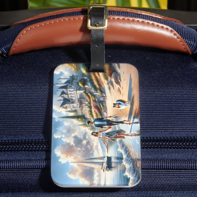 Romantic Coastal Cottage Sunset Stroll Luggage Tag (Front Insitu 2)