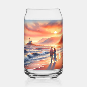 Romantic Coastal Sunset Lighthouse Walk Can Glass