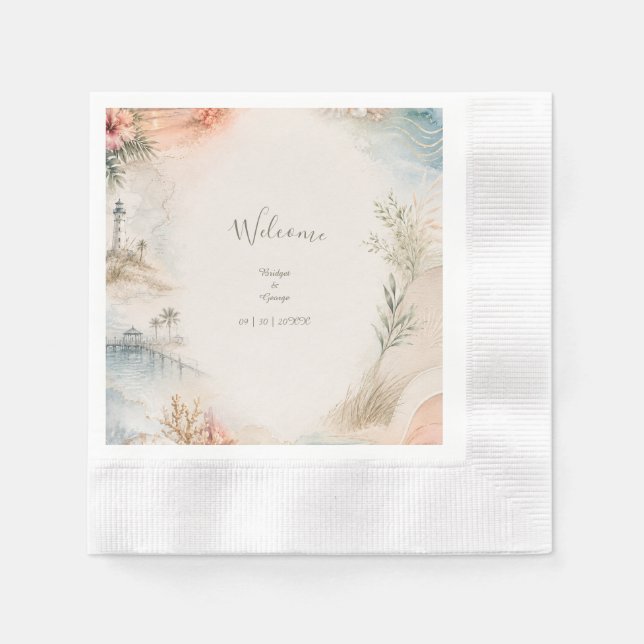 Romantic Coastal Wedding Seashell Paradise Napkin (Front)