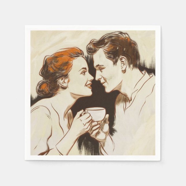 Romantic Coffee Date Couples Sharing Sweet Glance Napkin (Front)