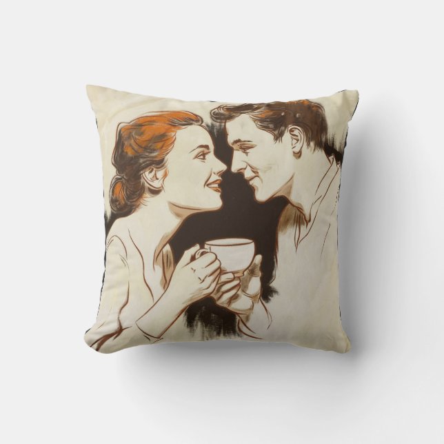 Romantic Coffee Date Couples Sharing Sweet Glance Throw Pillow (Front)