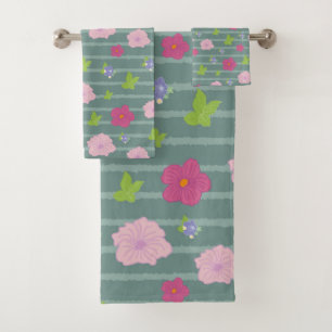 Romantic Colourful Chic Floral Pattern Trendy  Bat Bath Towel Set