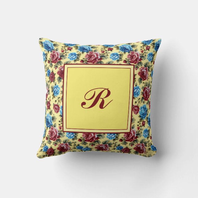 Romantic Colourful Vintage Floral Pattern Throw Pillow (Back)