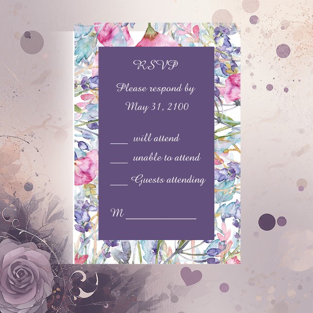 romantic colourful wildflower greenery wedding RSV RSVP Card (Creator Uploaded)
