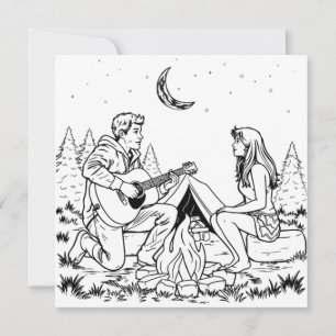 Romantic Colouring Page   Couple Camping