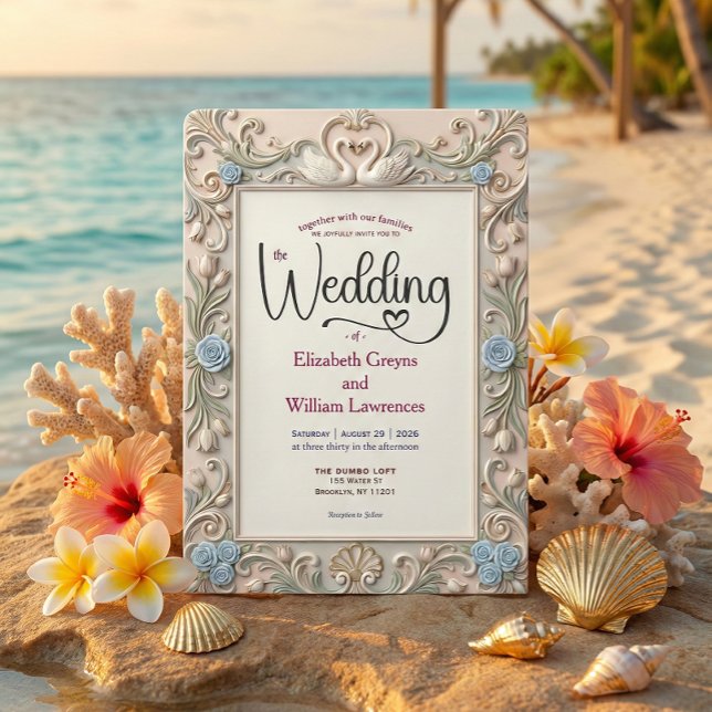 Romantic Coquette Fairytale Baroque Love Birds Invitation (Creator Uploaded)