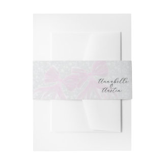 Romantic Coquette Pink Bows on grey lace Invitation Belly Band