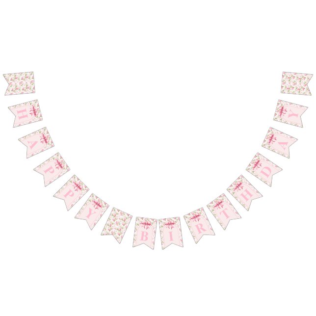 Romantic Coquette Rose and Pink Bows Birthday  Bunting Flags (All)