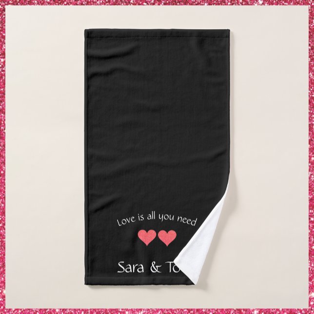 Romantic Coral and Black Glitter Heart Bath Towel Set (Creator Uploaded)