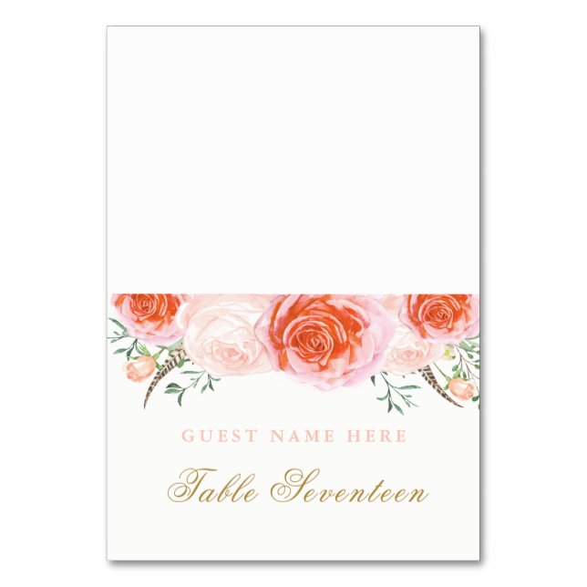 Romantic Coral and Pink Escort Cards (Front)