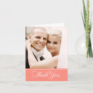 Romantic Coral Banner Photo Wedding Thank You Card