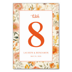 Romantic Coral Floral Table Number