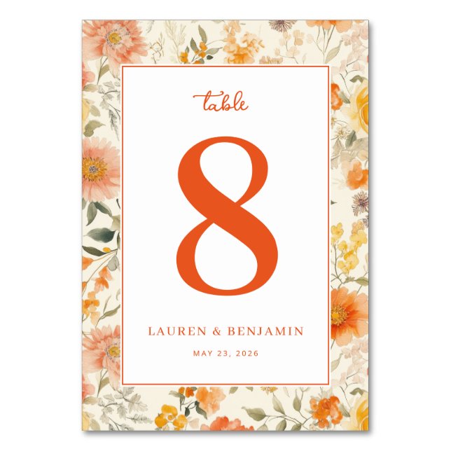 Romantic Coral Floral Table Number (Front)