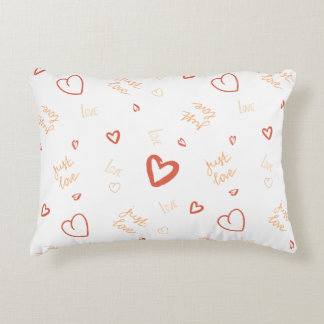 Romantic Coral Heart Doodle Pattern Art Accent Pillow