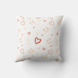 Romantic Coral Heart Doodle Pattern Art Throw Pillow