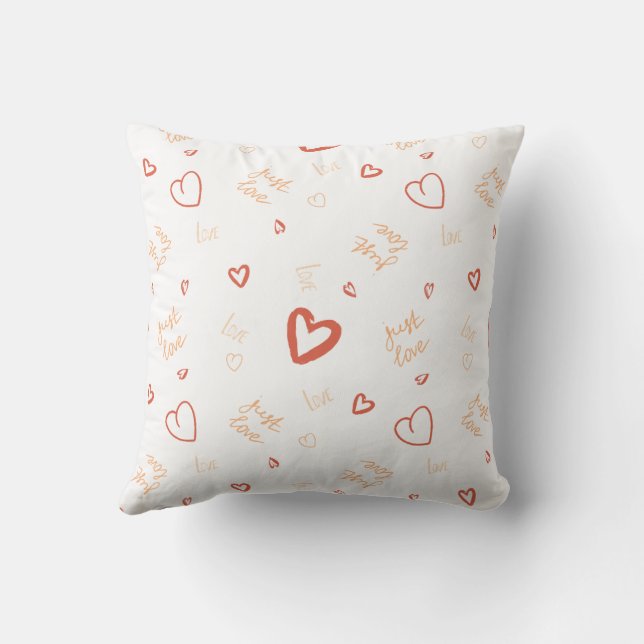 Romantic Coral Heart Doodle Pattern Art Throw Pillow (Back)