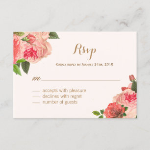 Romantic Coral Peonie and Gold Glitter RSVP Cards