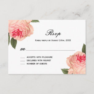 Romantic Coral Peonie with Stripes RSVP Cards